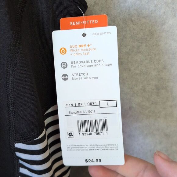 C9 Champion Duo Dry Semi Fitted Black White Stripe Padded Racerback Tank L NWT - Picture 3 of 5